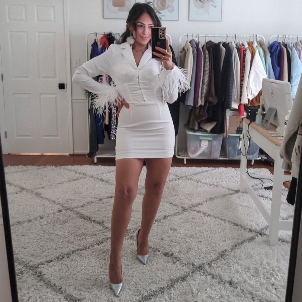 White ostrich feather dress
